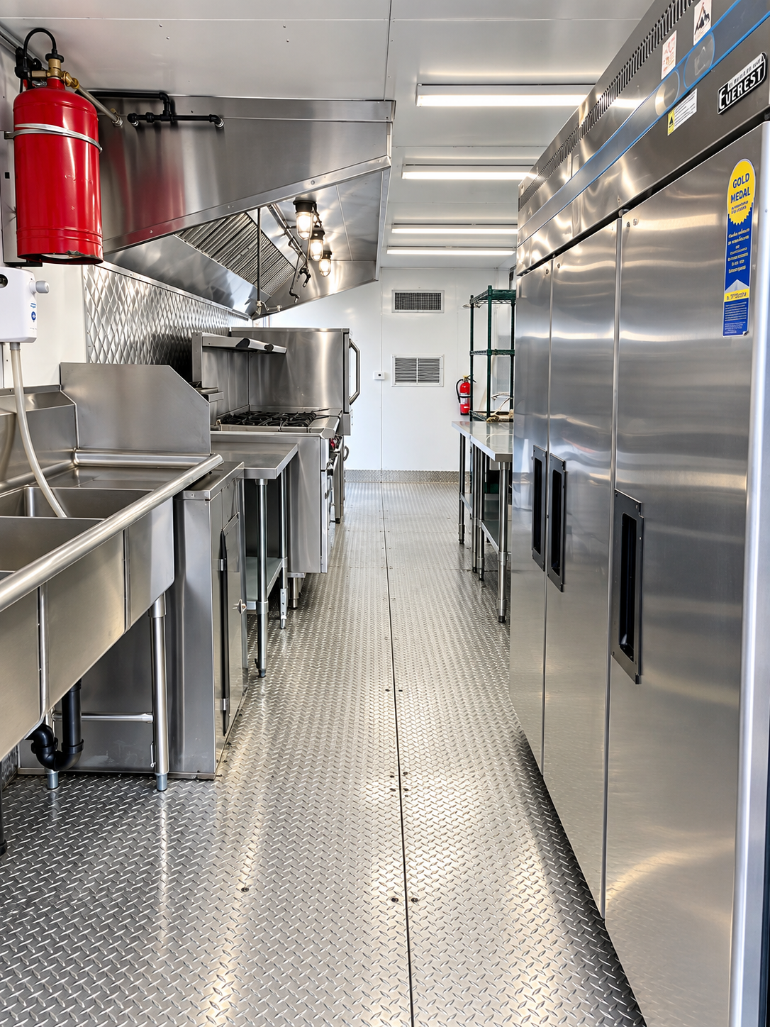 Cooking and preparation area inside an example mobile commercial kitchen trailer