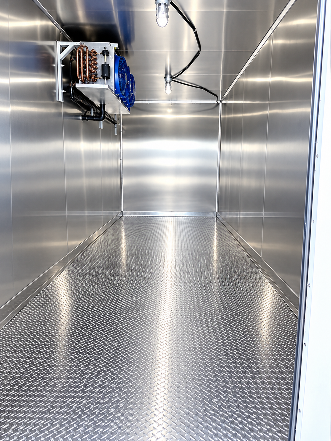 Refrigerated storage interior inside an example commercial trailer