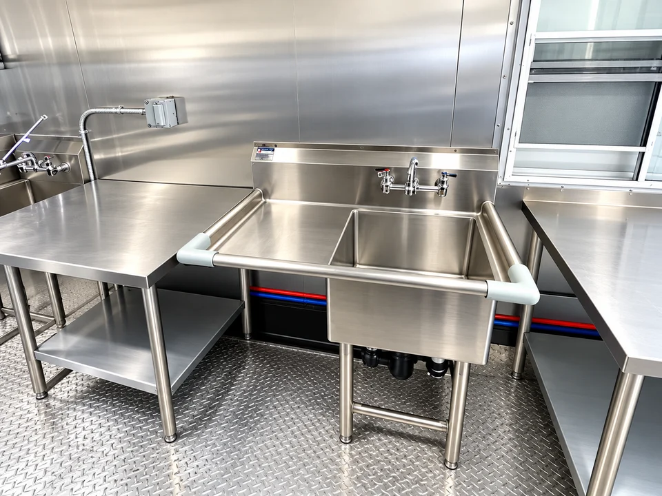 Stainless washing sinks and work surface