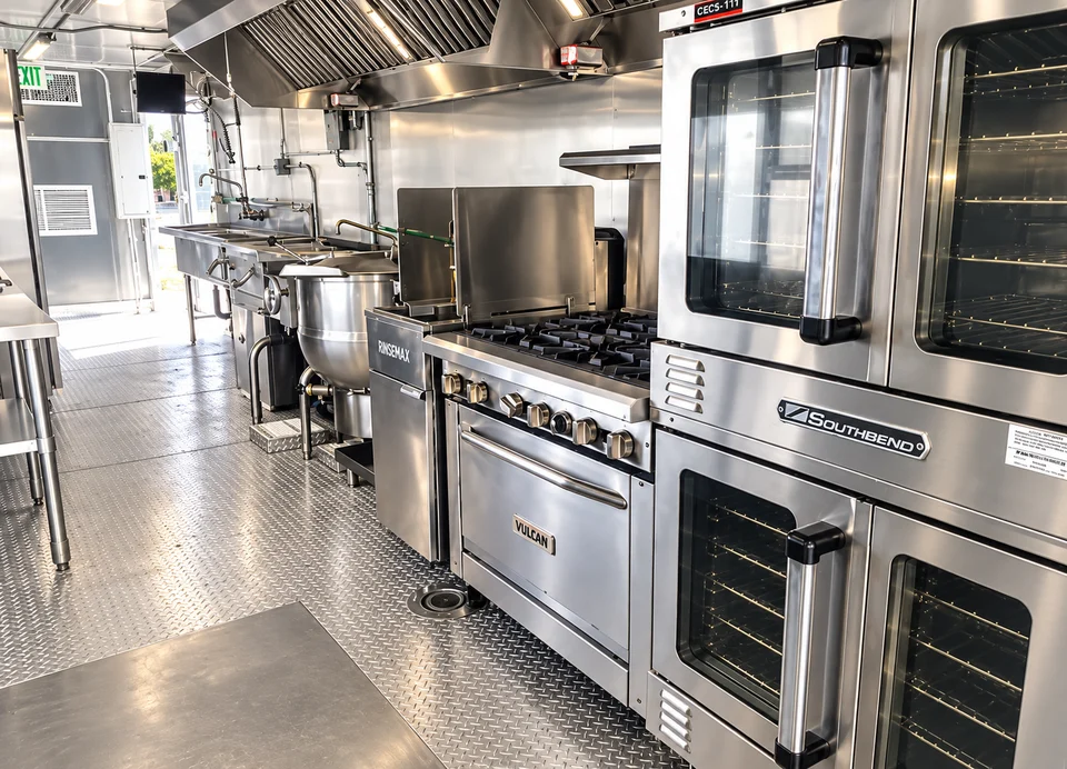Ranges and ovens inside the bulk kitchen