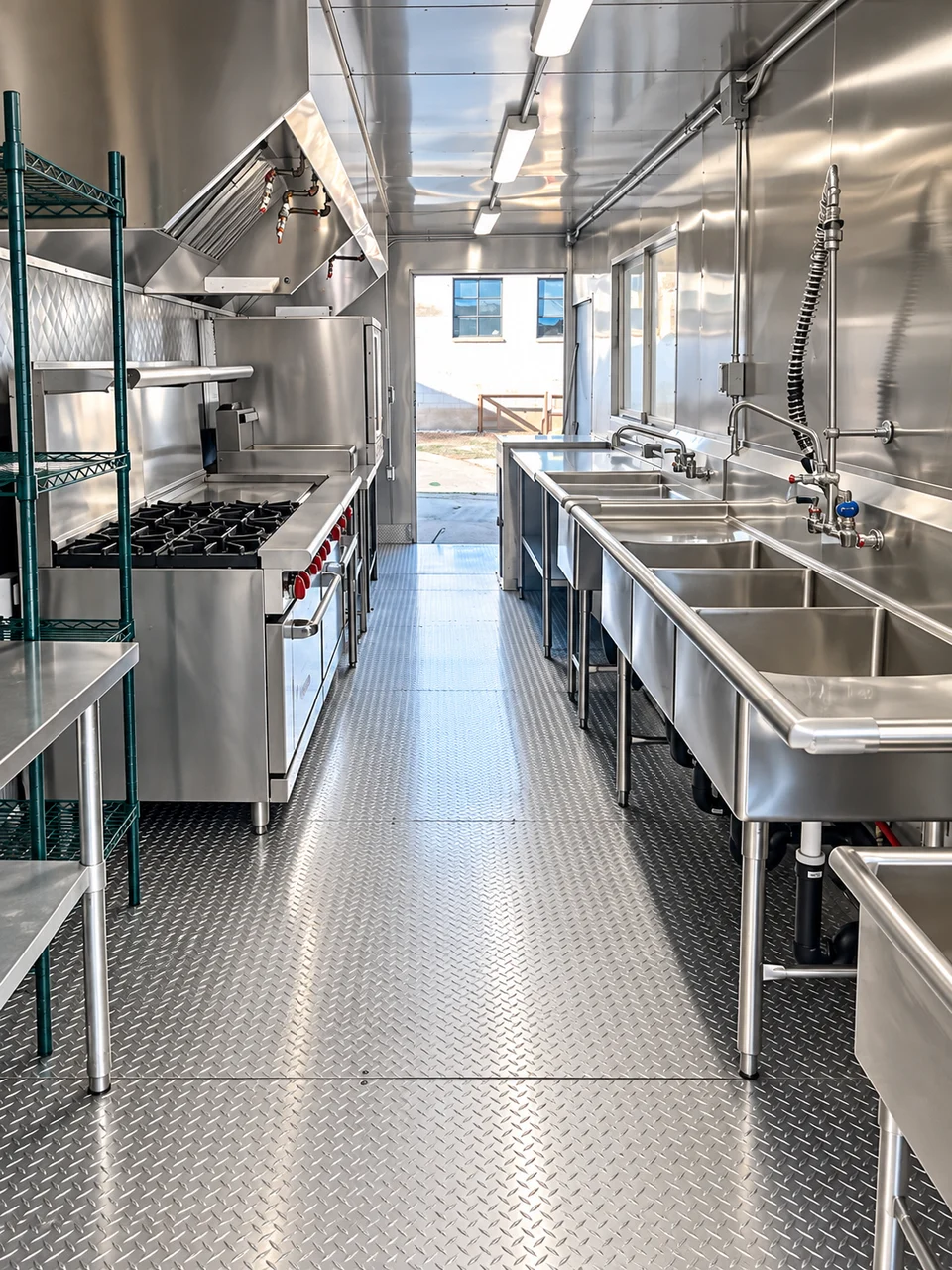 Mobile kitchen aisle and wash area