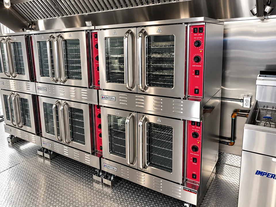 Stacked commercial ovens inside the bulk-combination kitchen