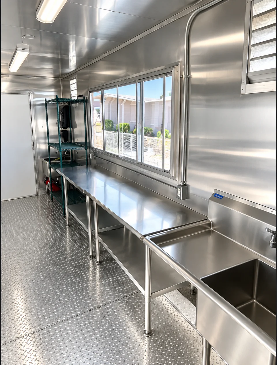 Preparation counter below the kitchen service window