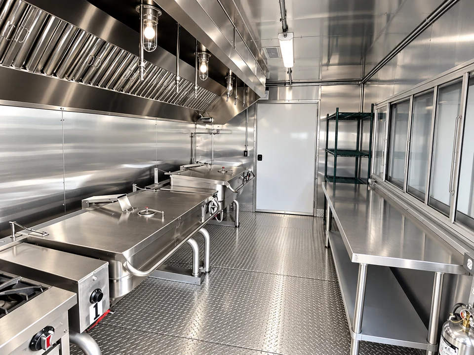 Tilting skillets and preparation area inside the bulk kitchen