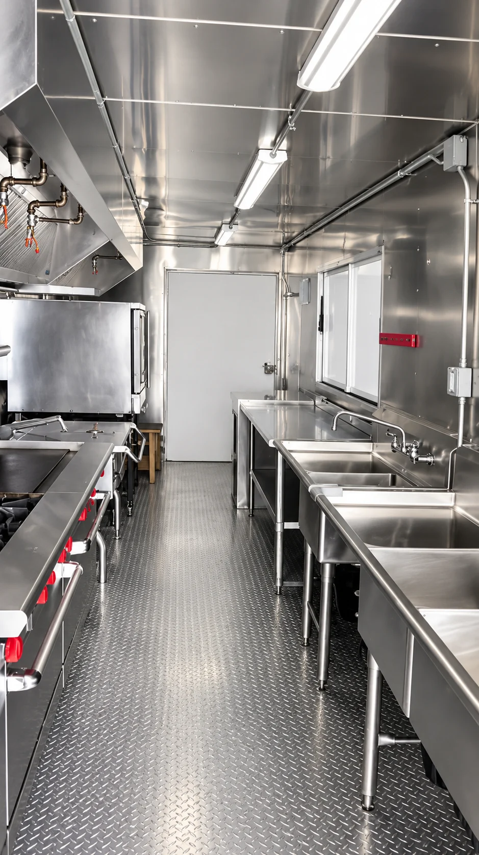 Cooking and washing aisle inside the combination kitchen