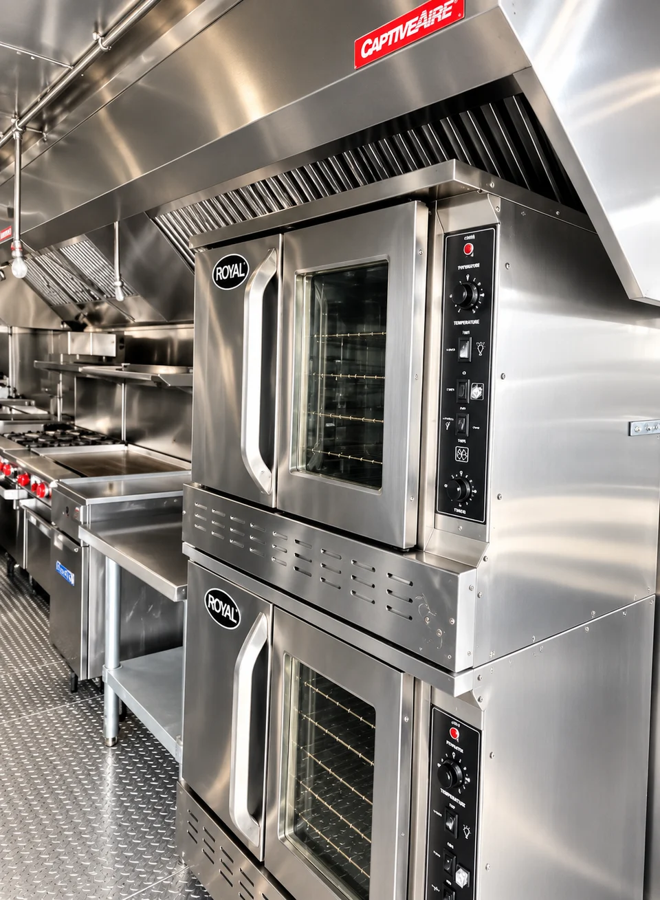 Stacked convection ovens inside the mobile kitchen