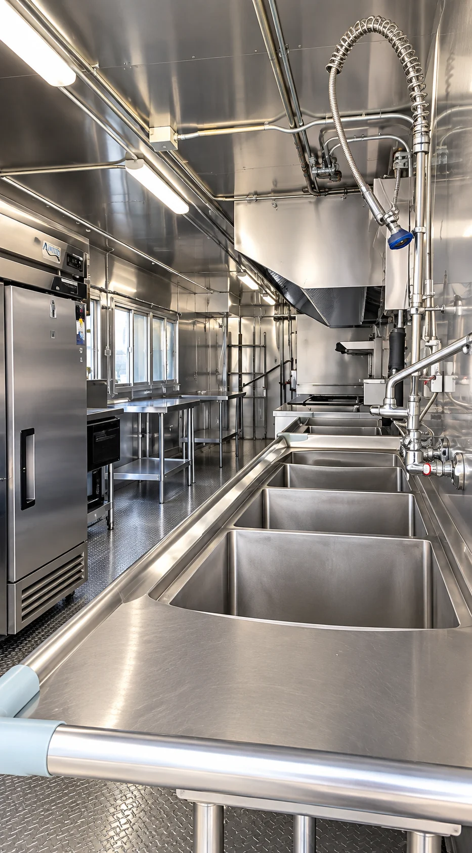 Multi-compartment wash sink inside the mobile kitchen
