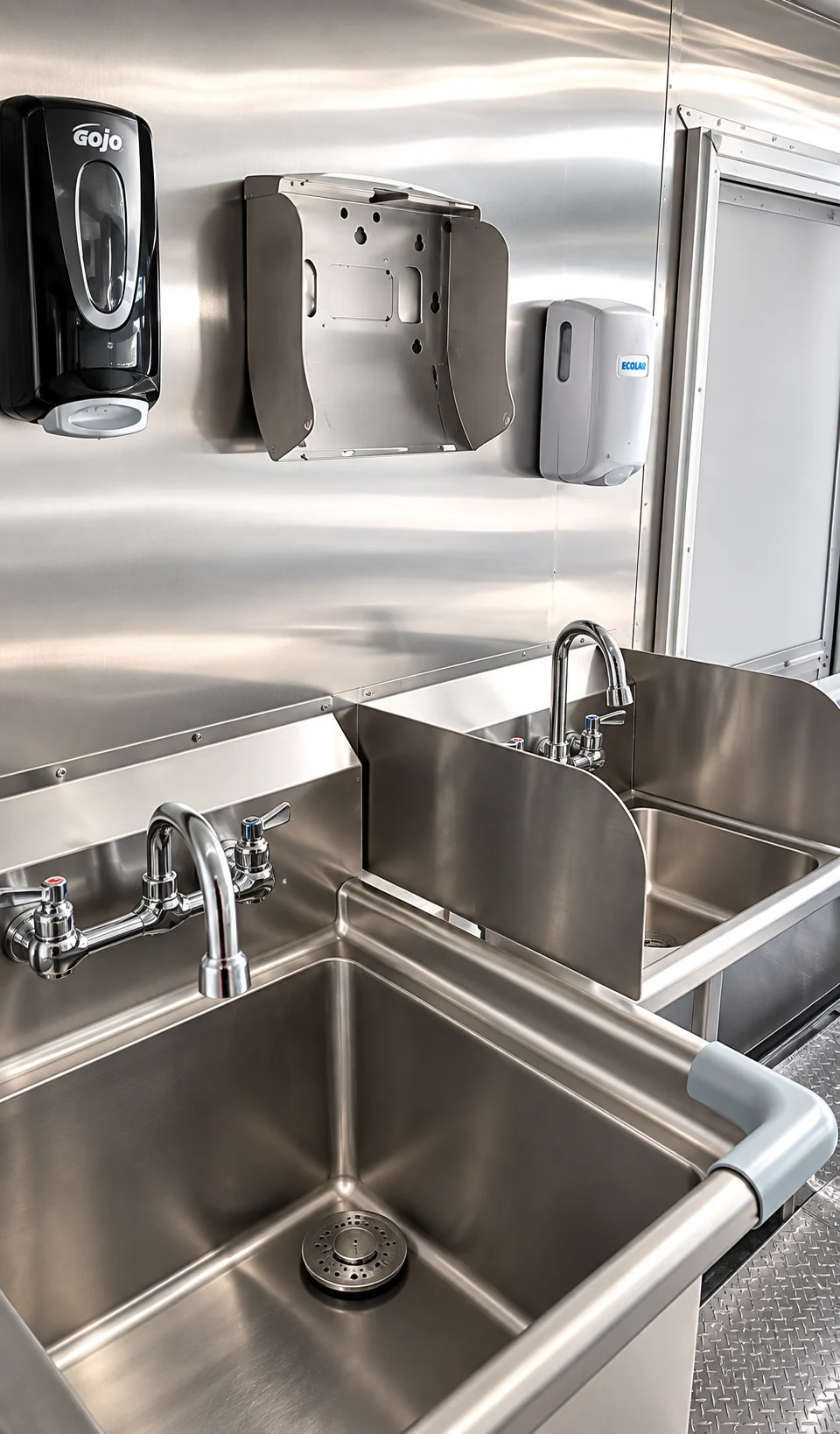Handwashing station inside the mobile kitchen